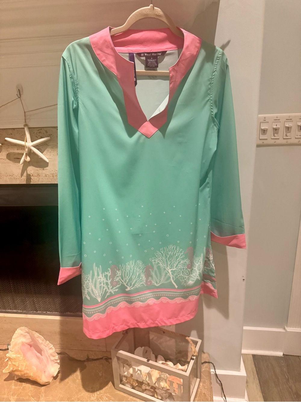 West Marine Seahorse Island Dri-fit Dress Pink & Mint Green SZ Small